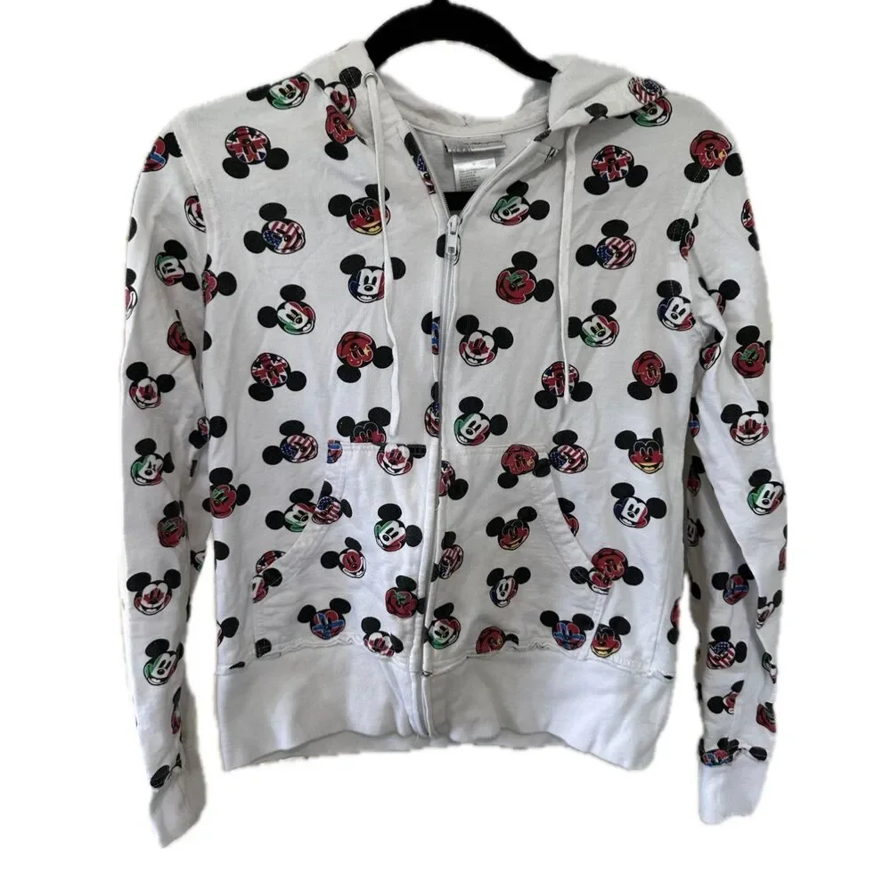 Walt Disney World 100% Cotton Epcot World Showcase Mickey Mouse Flags Zip Hoodie